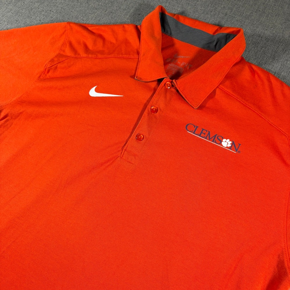 Nike Clemson Tigers Polo Mens Large Orange Dri-FIT Short Sleeve NCAA Shirt